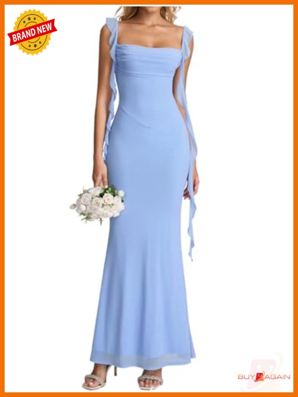 KUTUMAI Women's Ruffle Long Maxi Formal Wedding Guest Dress Sleeveless Bodycon